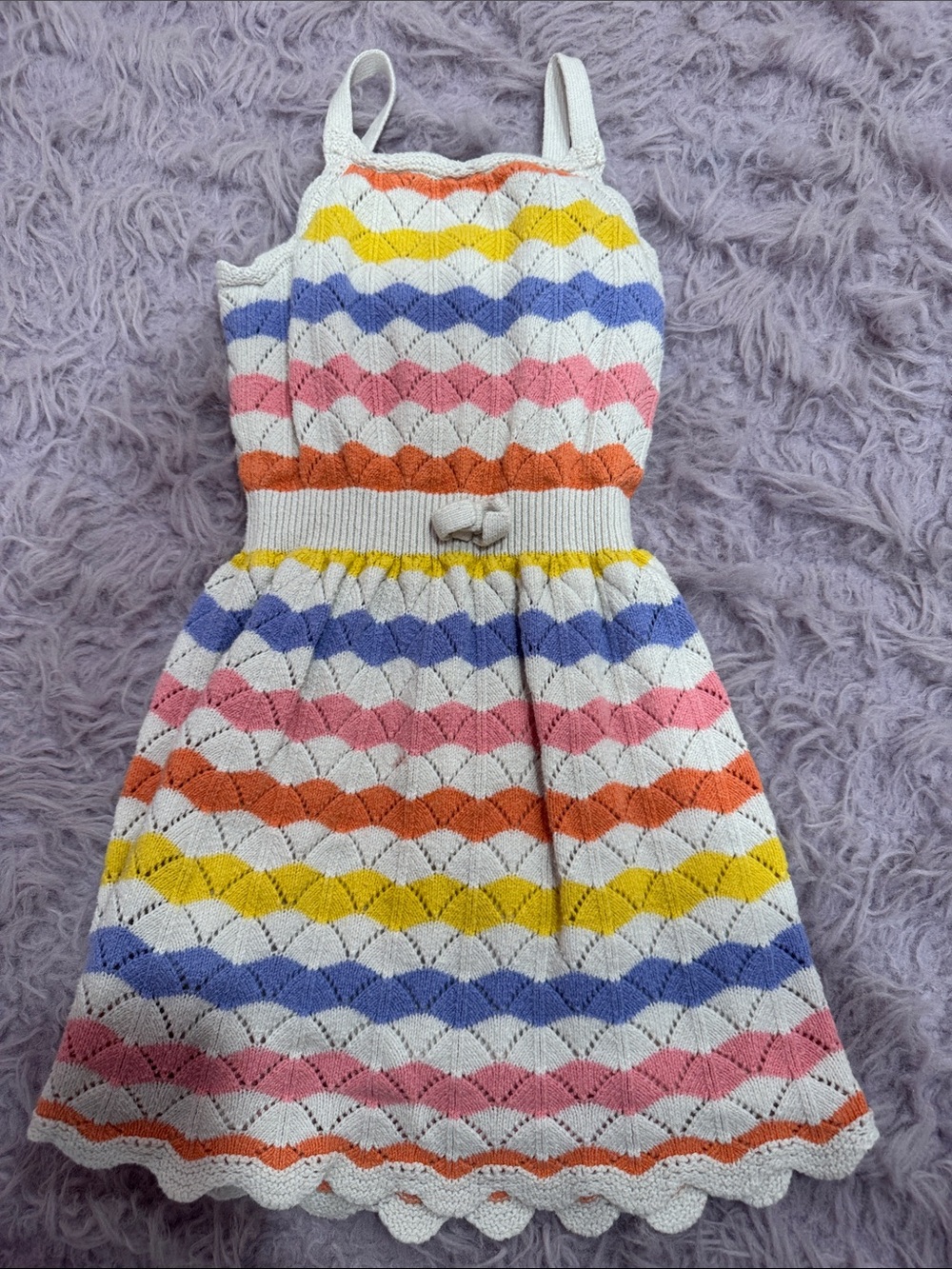 Janie and Jack White Knit Sundress with Pink, Blue, Yellow & Orange Stripes